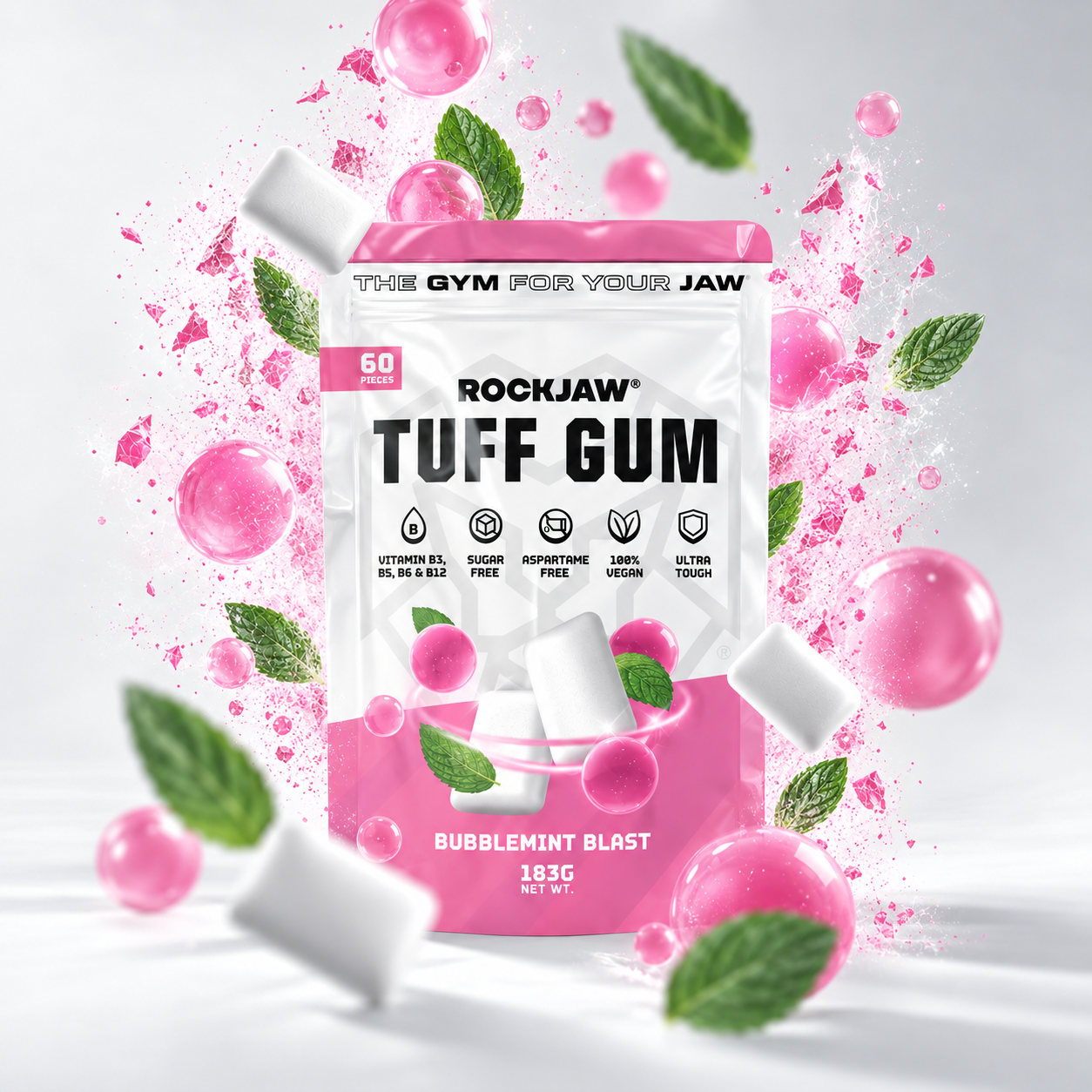 Tuff Gum + Vitaminas B | Chicle ultra-duro premium para mandíbula | 60 unidades