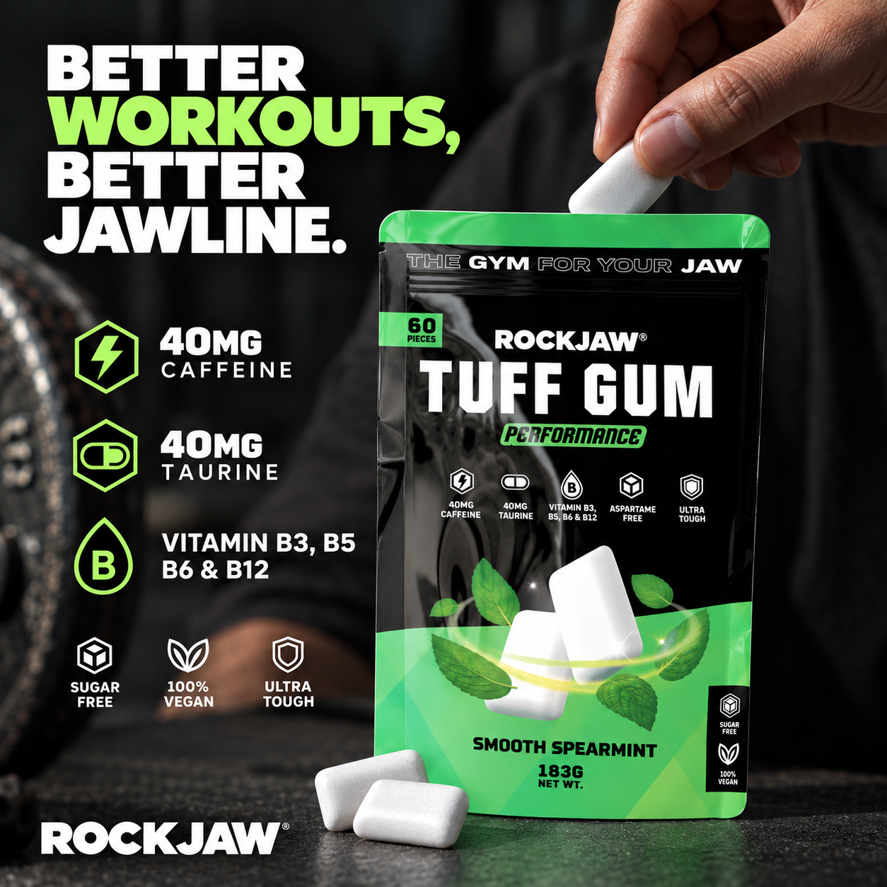 Tuff Gum Performance | Chicle duro para mandíbula + 40 mg de cafeína y taurina