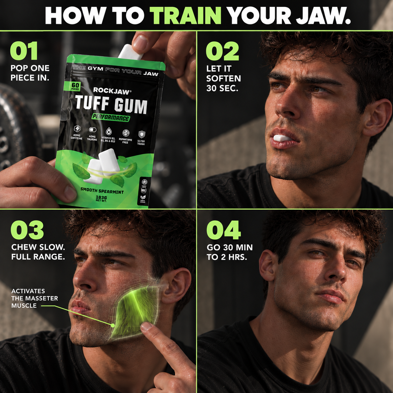 Tuff Gum Performance | Chicle duro para mandíbula + 40 mg de cafeína y taurina