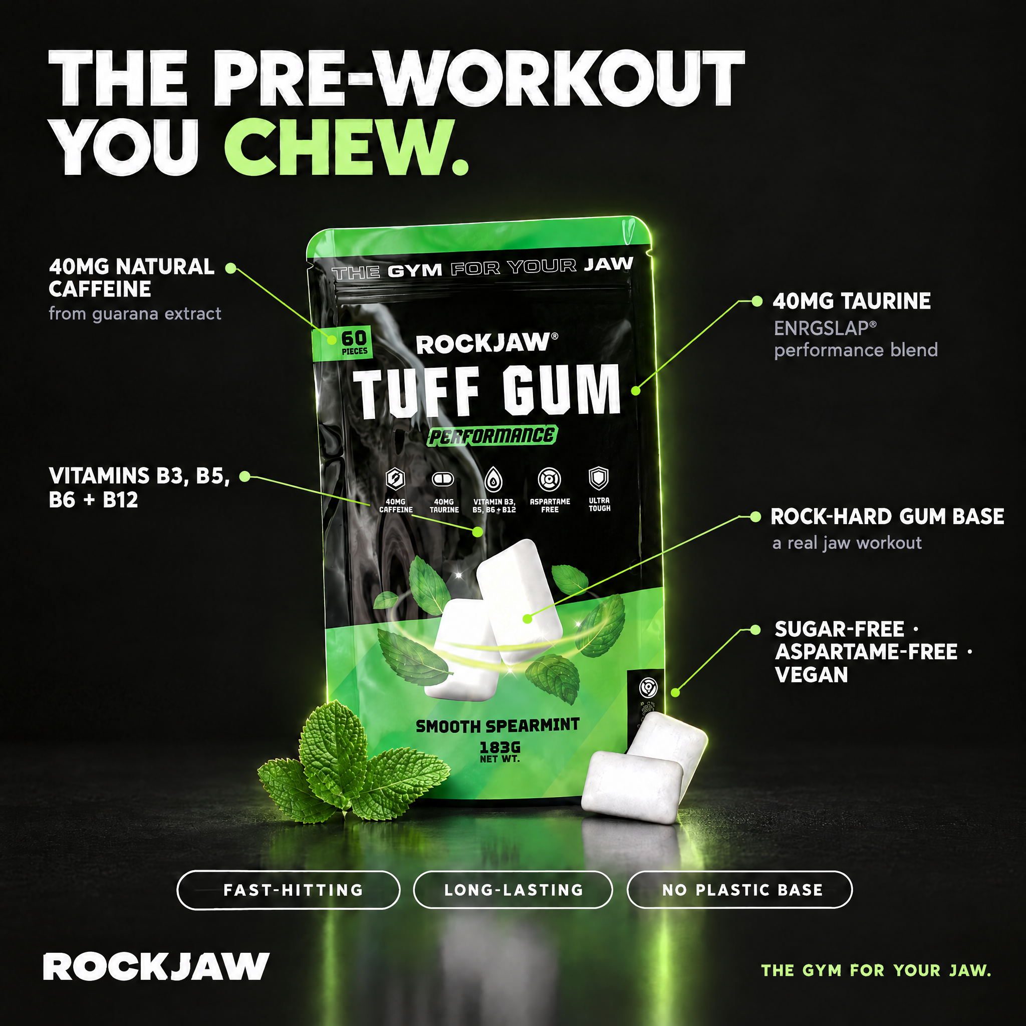 Tuff Gum Performance | Chicle duro para mandíbula + 40 mg de cafeína y taurina