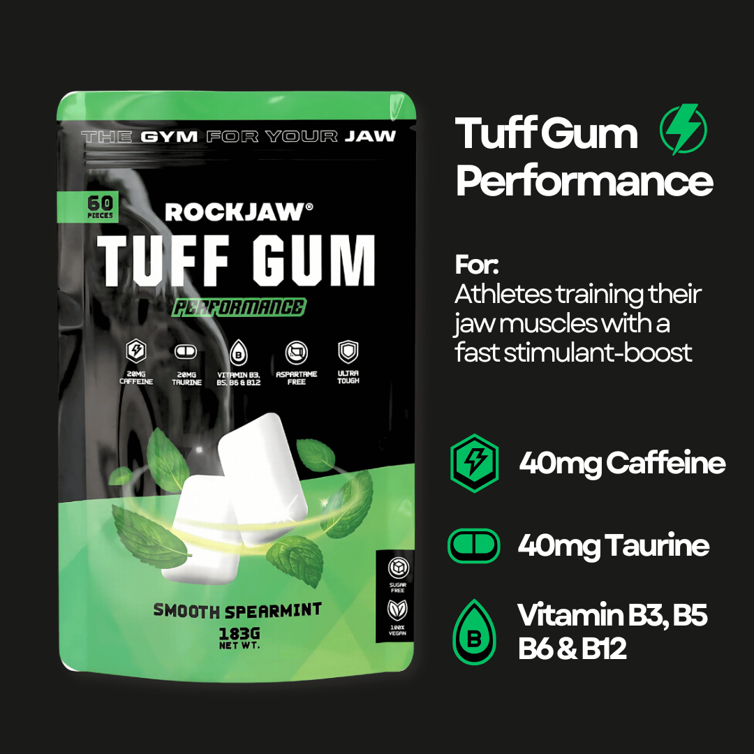 Chicle ROCKJAW® Hard Jawline - Tuff Gum 2.0 con 20 mg de cafeína, taurina + vitaminas B
