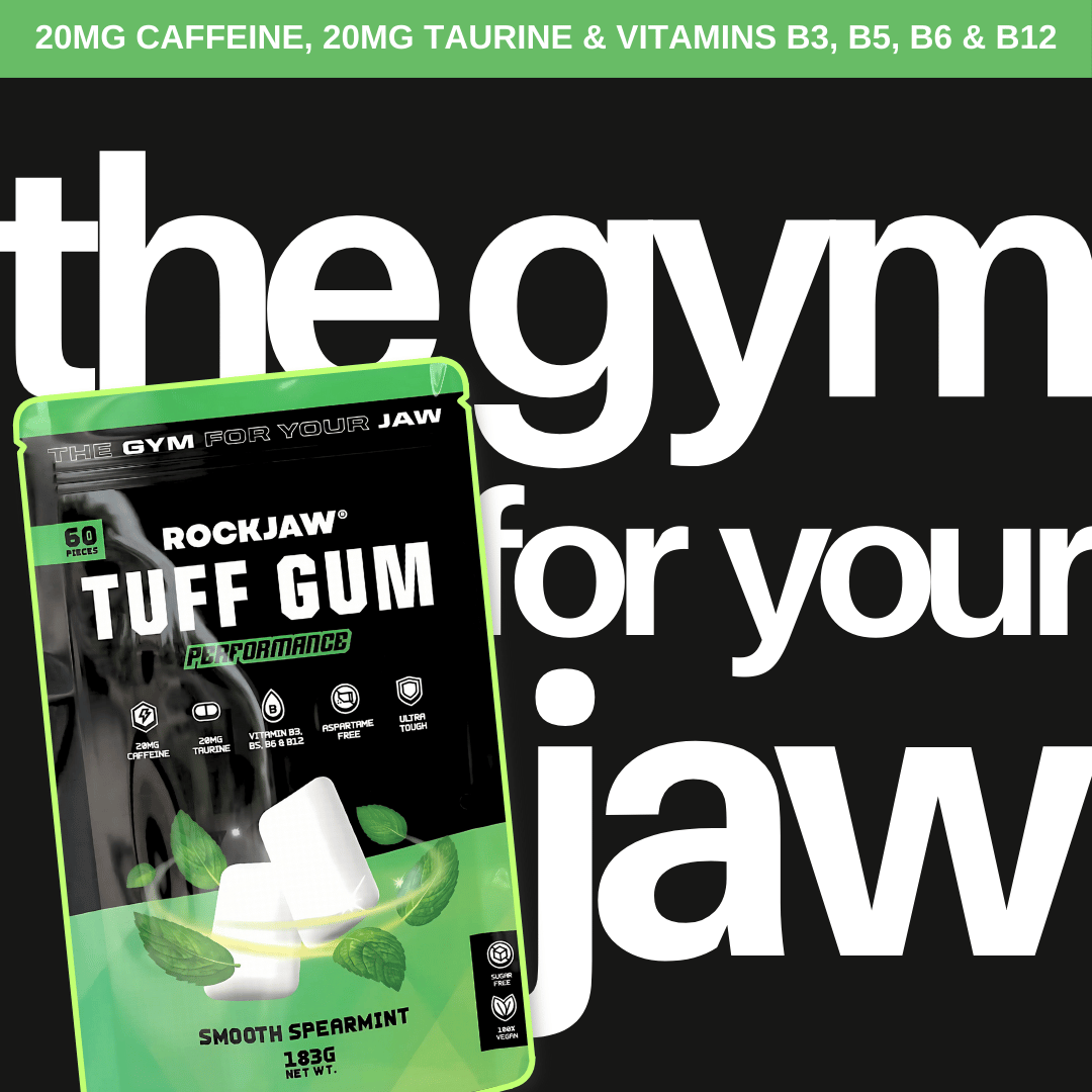 Chicle ROCKJAW® Hard Jawline - Tuff Gum 2.0 con 20 mg de cafeína, taurina + vitaminas B