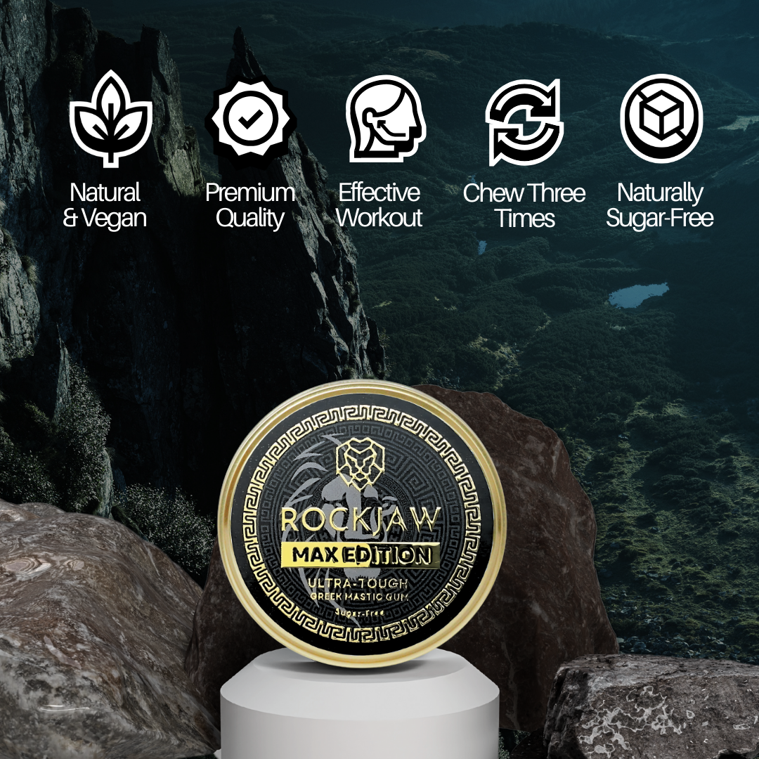ROCKJAW® Premium Greek Mastic Jawline Gum - Edición MAX - Reutilizable hasta 3 veces