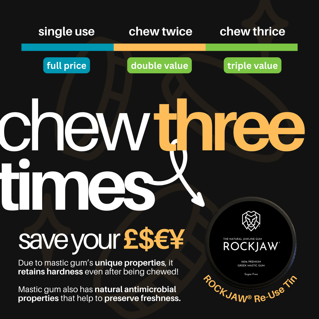 ROCKJAW® Premium Greek Mastic Jawline Gum - Edición MAX - Reutilizable hasta 3 veces