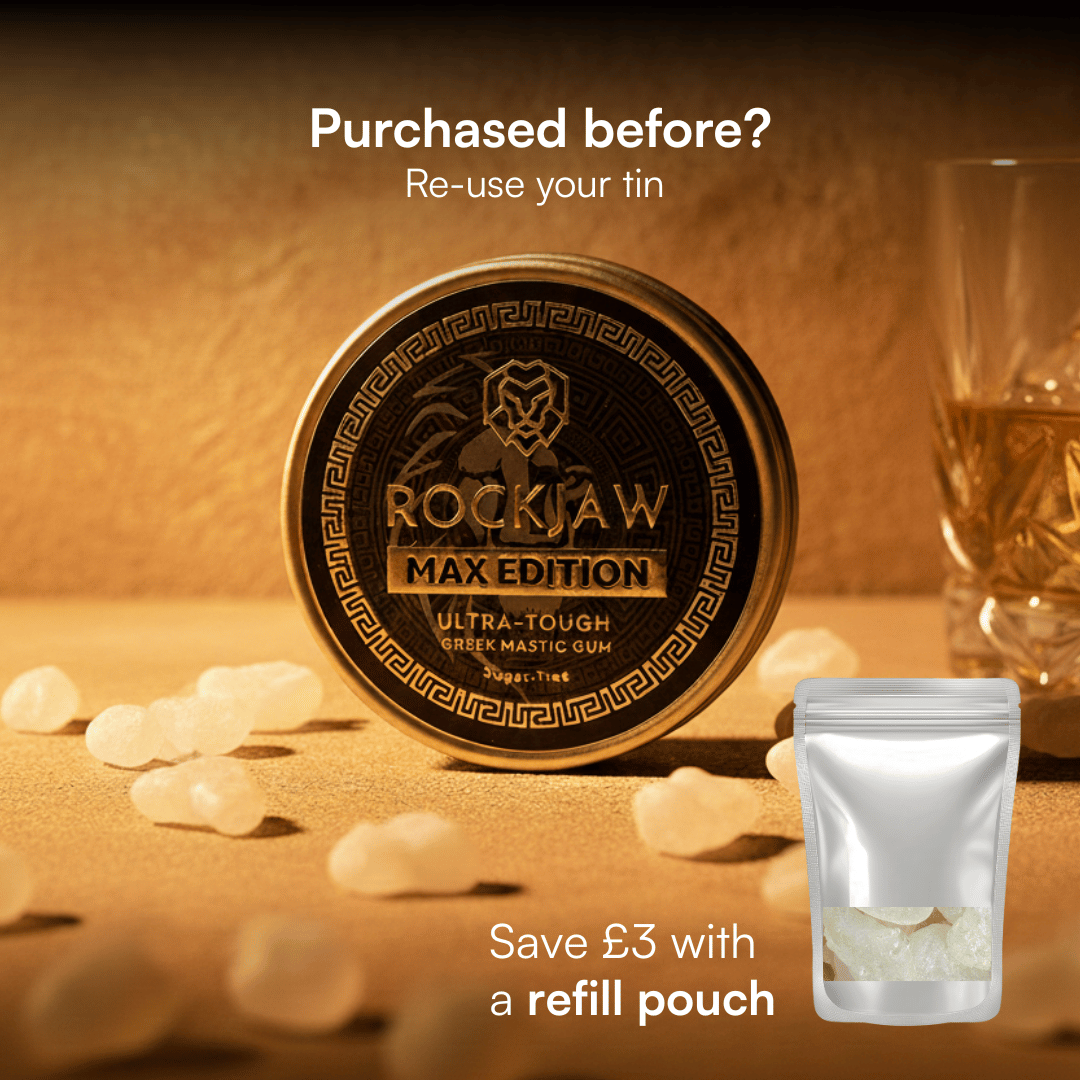 ROCKJAW® Premium Greek Mastic Jawline Gum - Edición MAX - Reutilizable hasta 3 veces